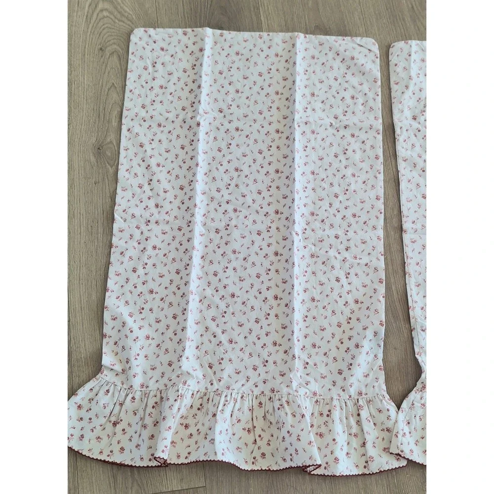 VTG Ralph Lauren Colchester Standard Pillowcases Pair Red Cream Floral Ruffled N